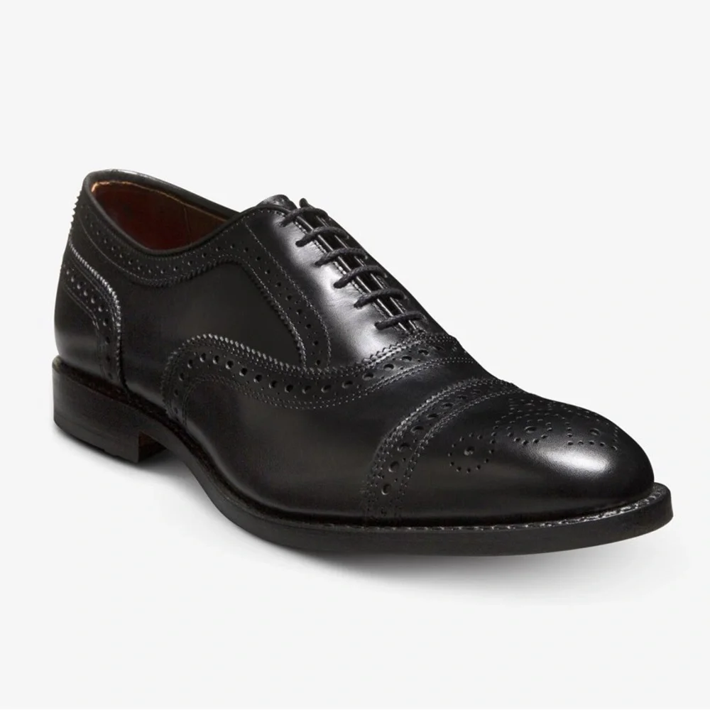 Allen Edmonds Stratton Mens Lace Up Oxford Dress Shoes Black Cap Toe Size 9.5D - Picture 1 of 10